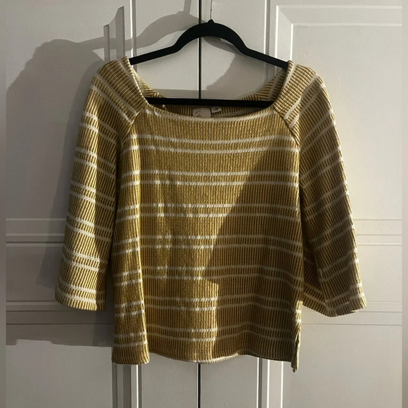Anthropologie Postmark Mustard and White Striped Top - Picture 2 of 5